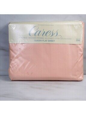 Vtg Queen Peach Pink Flat Sheet Mervyns Caress 60"x80" Retro GrannyCore USA